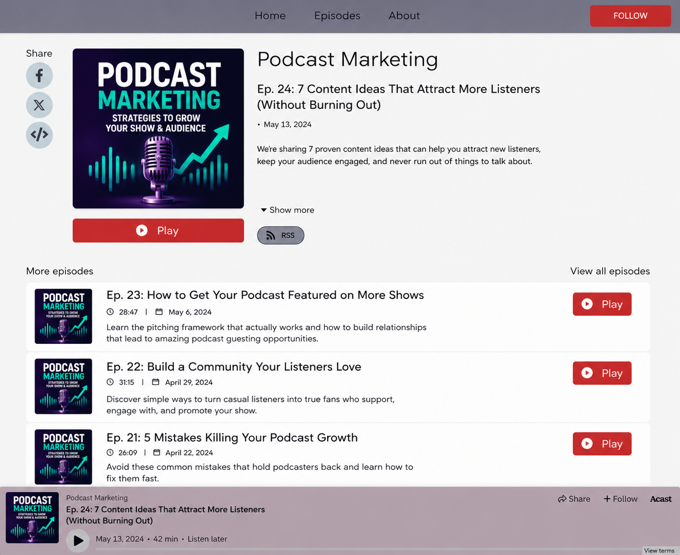 Default Acast episode landing page
