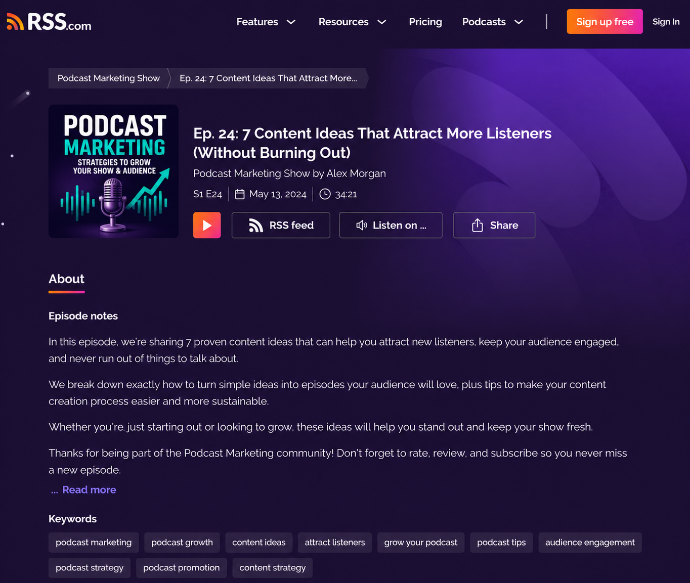 Default RSS.com episode landing page