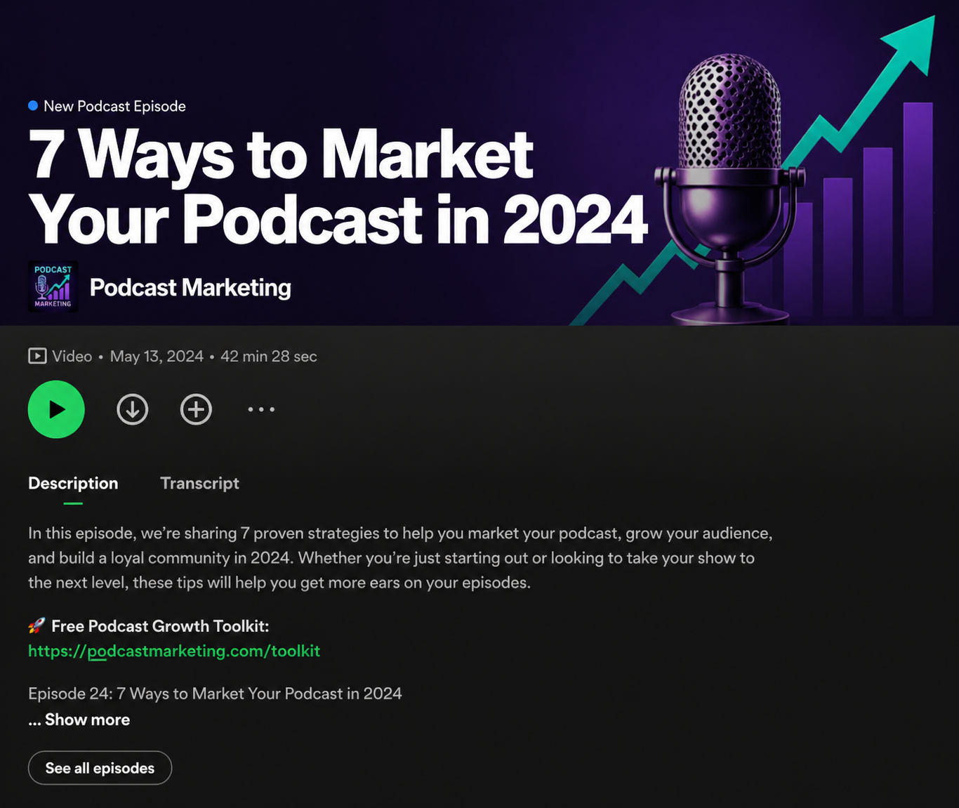 Default Spotify for Podcasters episode landing page