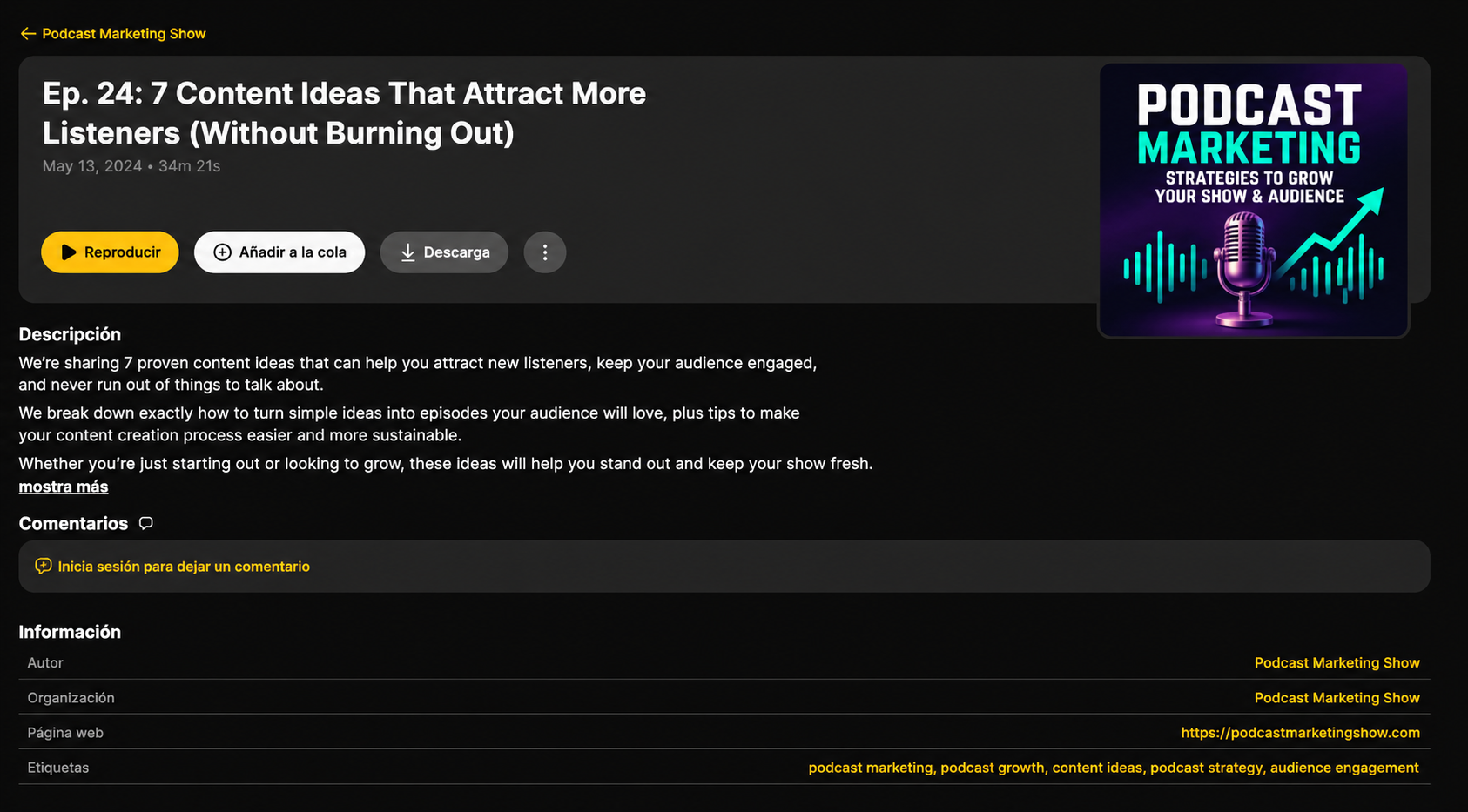 Default Spreaker episode landing page
