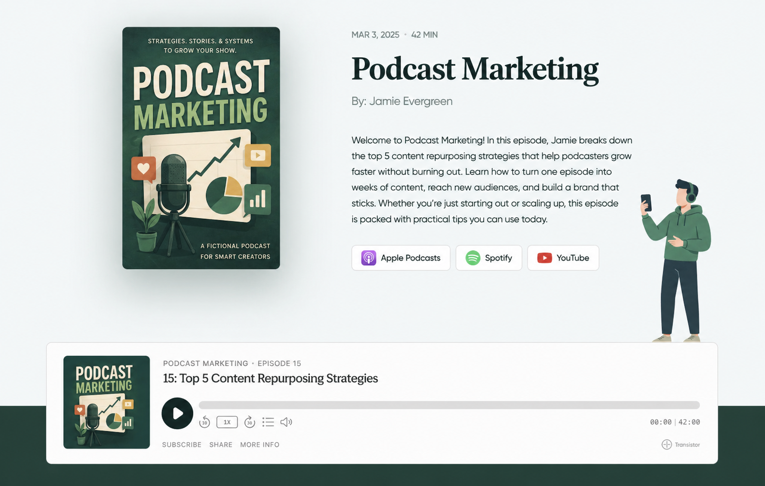 Default Transistor.fm episode landing page